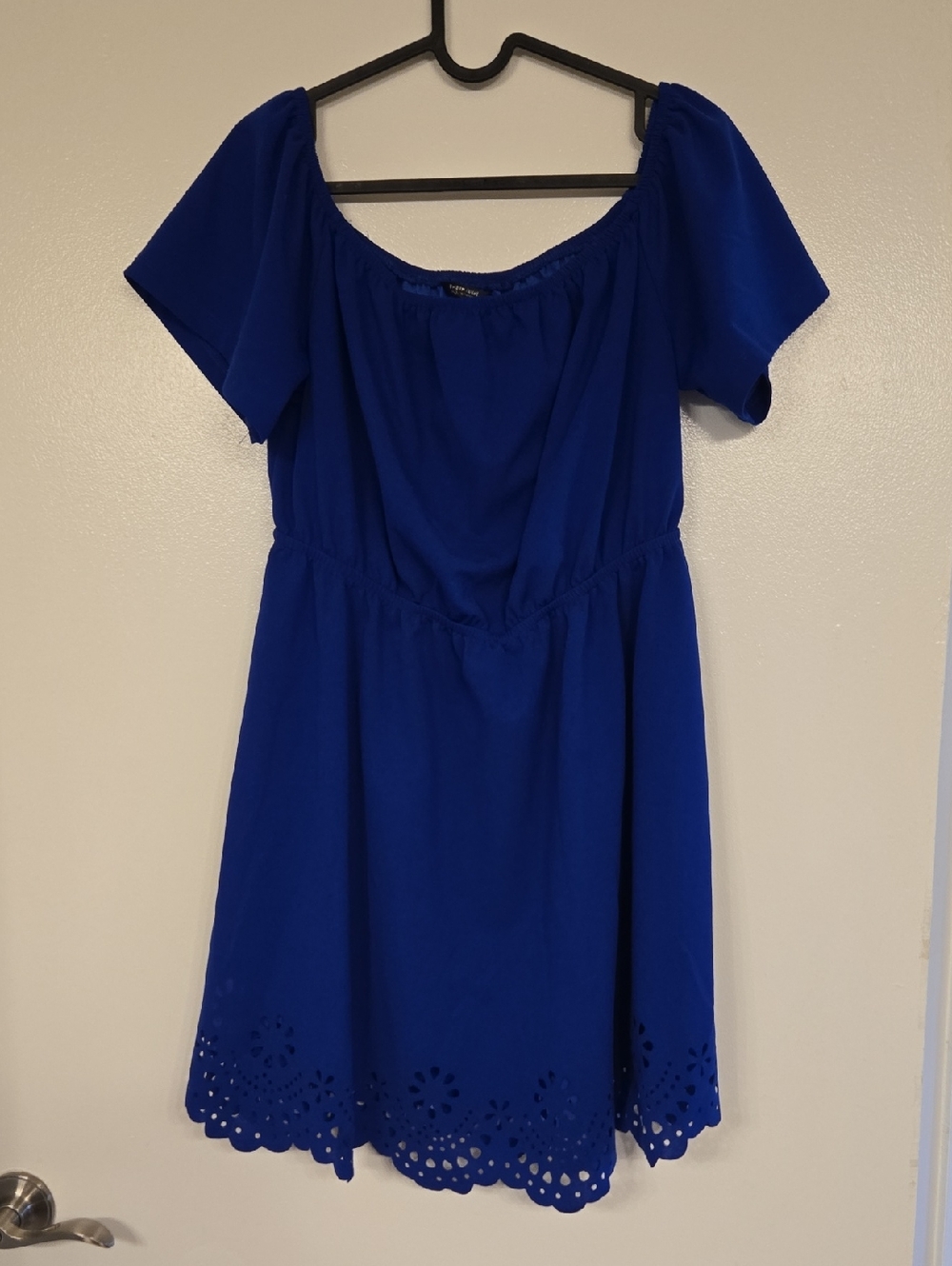 SHEIN Royal Blue Off-Shoulder Eyelet Hem Dress